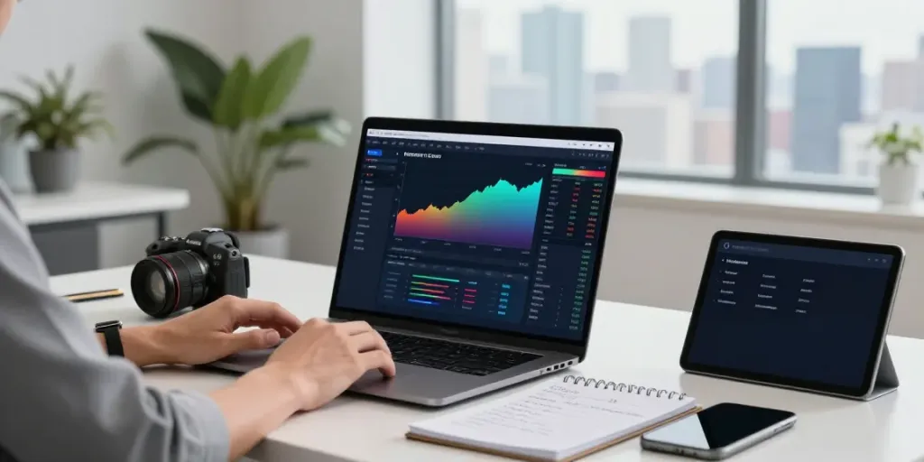 Norden Core trading platform in a modern office, showcasing AI analysis and trading tools.
